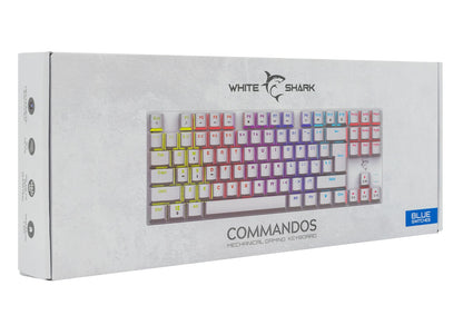 Tastiera Gaming Meccanica USB Anti Ghosting Retroilluminazione LED RGB 87 Tasti Bianco, COMMANDOS
