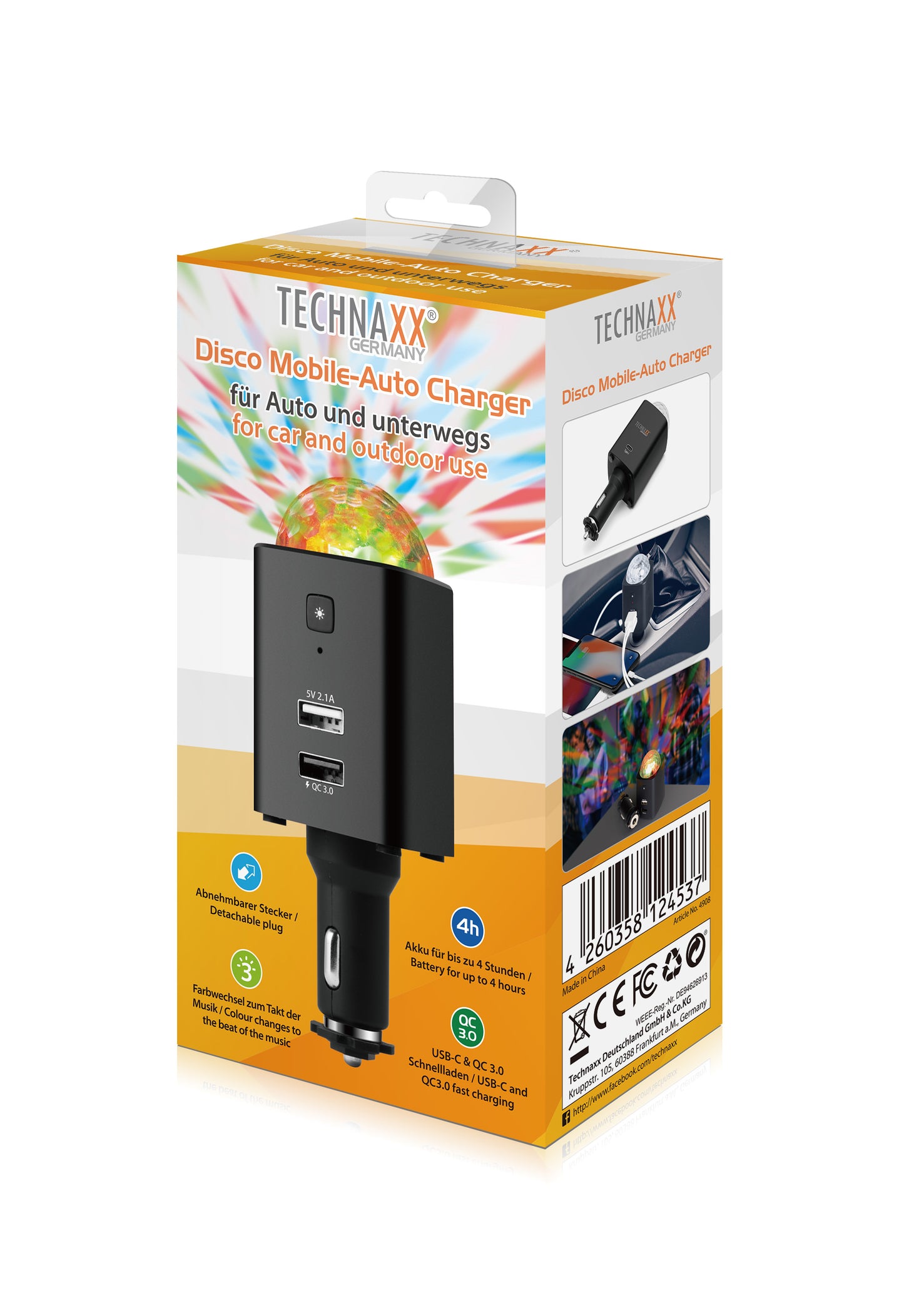 Caricatore da Auto USB-C con Luce Disco TX-159