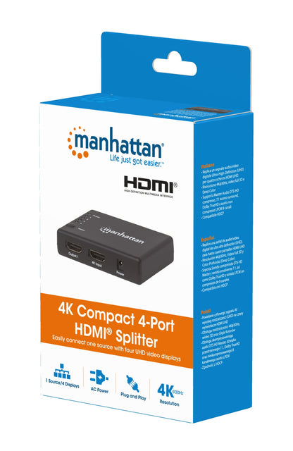 Splitter HDMI 4K UHD 3D con LED 4 vie