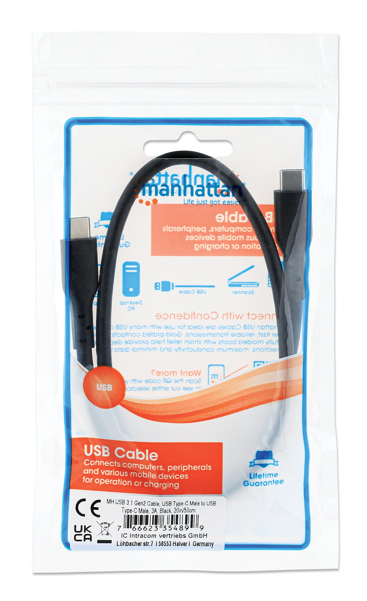 Cavo USB-C Maschio/Maschio USB 3.2 Gen2 SuperSpeed 0,5m Nero