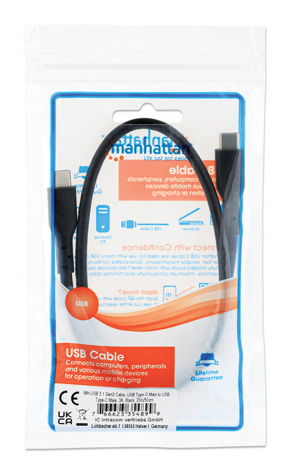 Cavo USB-C Maschio/Maschio USB 3.2 Gen2 SuperSpeed 0,5m Nero