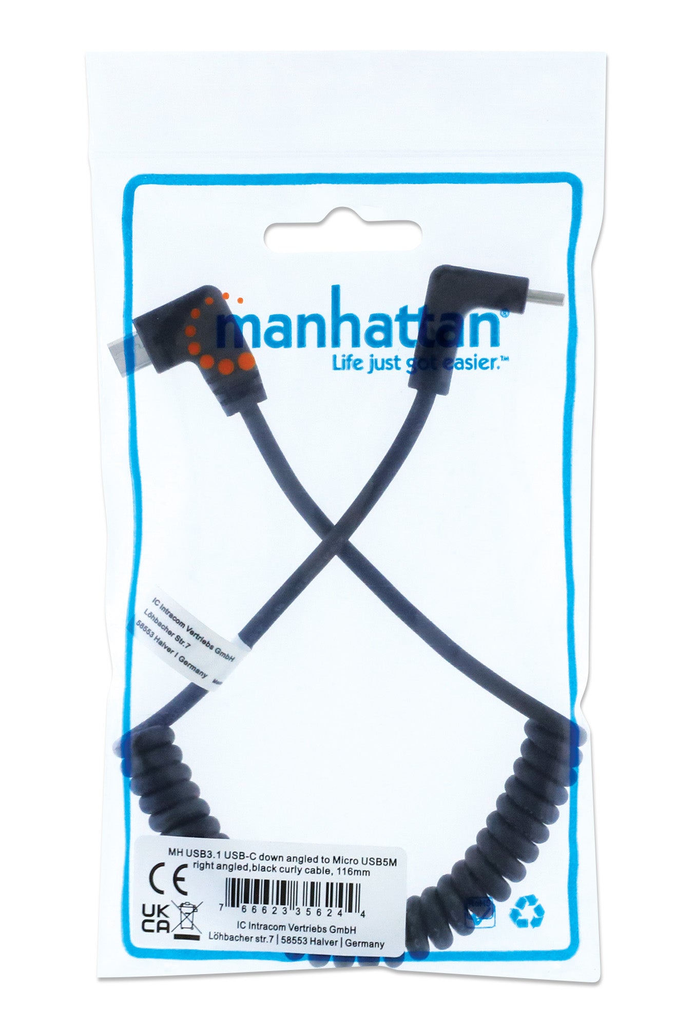 Cavo di Ricarica USB-C a Micro-USB 1m Spiralato Nero