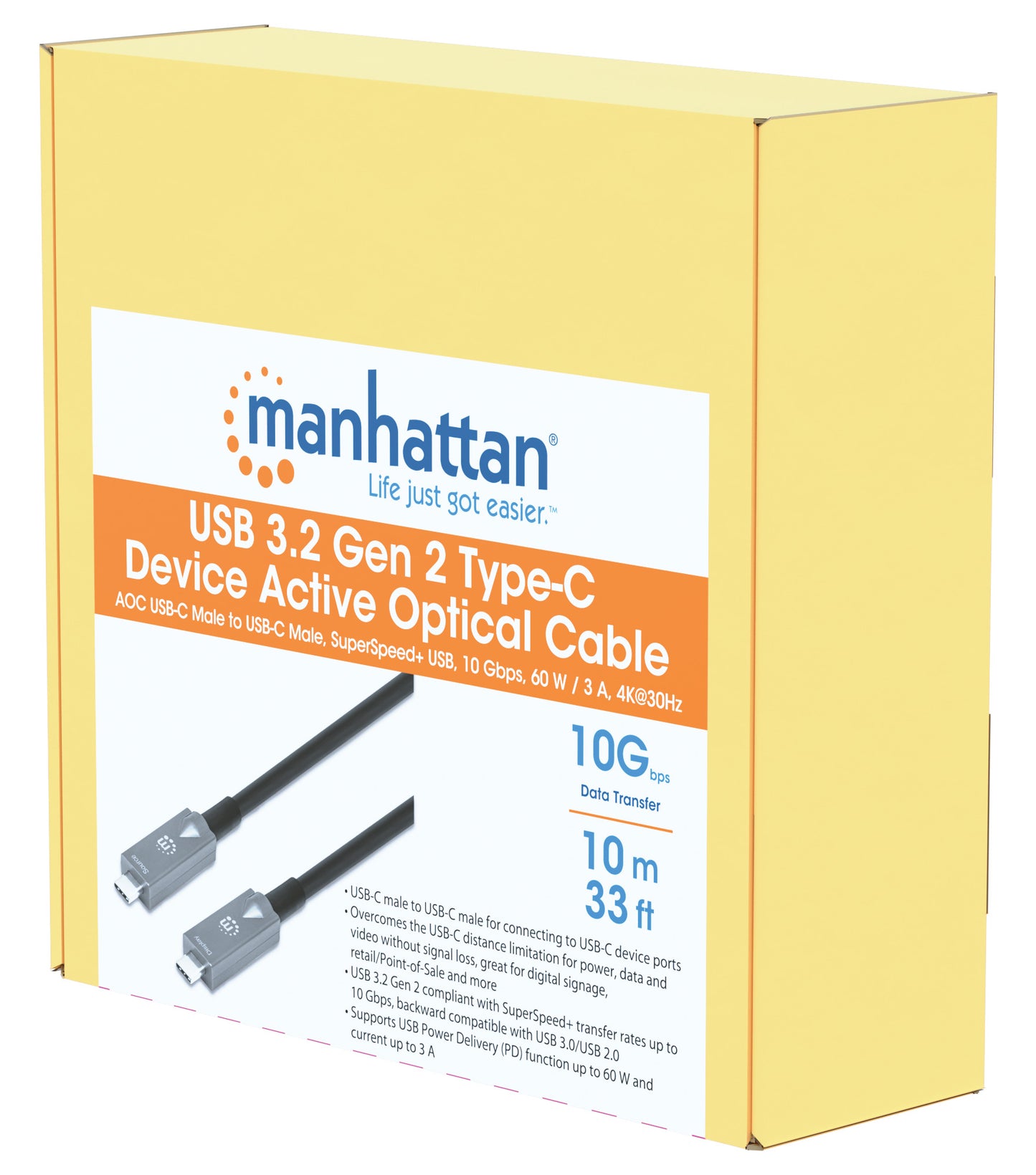 Cavo Ottico Attivo Dati e Video USB 3.2 Gen 2 USB-C M/M Fibra Ottica 4K 10 m