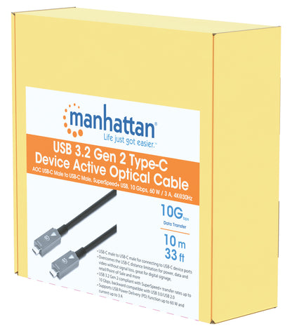 Cavo Ottico Attivo Dati e Video USB 3.2 Gen 2 USB-C M/M Fibra Ottica 4K 10 m