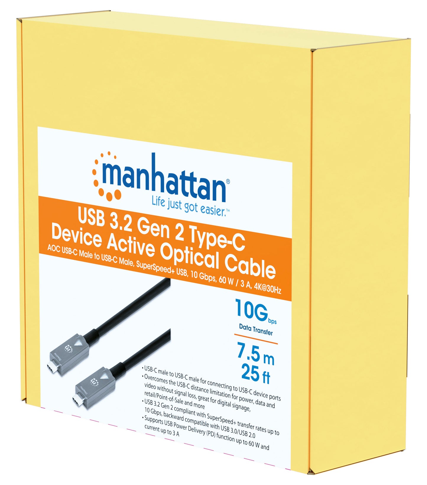 Cavo Ottico Attivo Dati e Video USB 3.2 Gen 2 USB-C M/M Fibra Ottica 4K 7,5 m