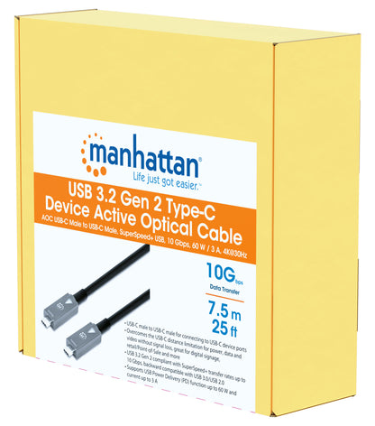 Cavo Ottico Attivo Dati e Video USB 3.2 Gen 2 USB-C M/M Fibra Ottica 4K 7,5 m