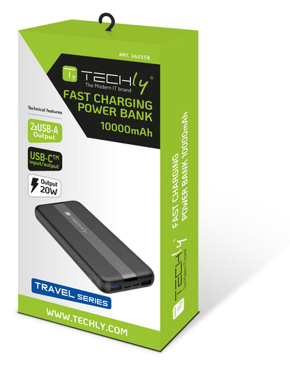 Power Bank  Smartphone 10000 mAh 20W USB-C 3 Porte Output con Cavo