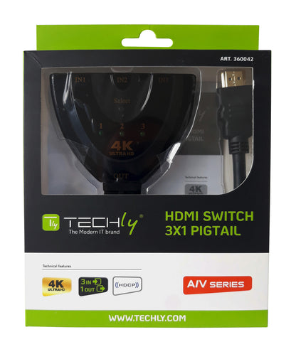 Switch Splitter HDMI 3x1 Pigtail 4Kx2K Compatto