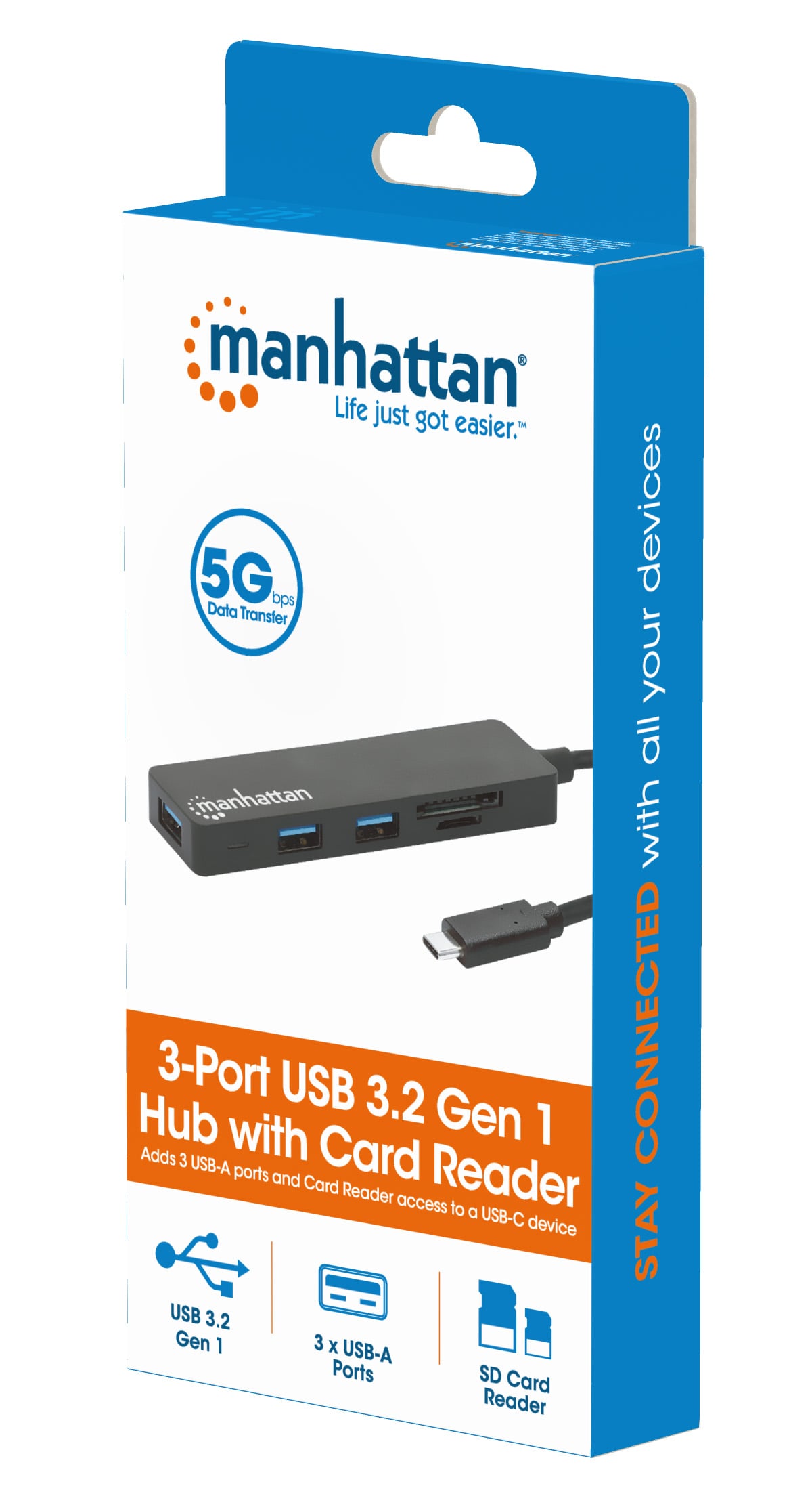 Hub USB-C 3.2 Gen 1 a 3 porte con Lettore Schede