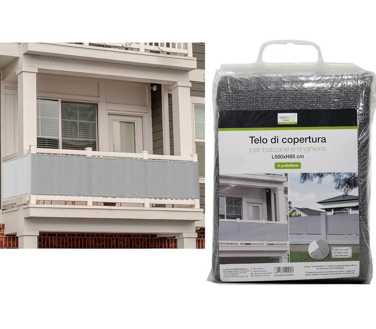 Telo copertura ringhiera balcone grigio scuro 85x500cm frangivista polietilene