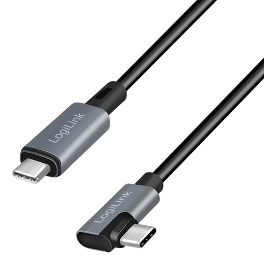 Cavo HighSpeed E-mark PD USB-C™ Maschio Angolato/USB-C™ Maschio Dritto 2m Nero
