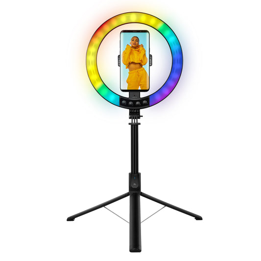 Luce LED 26RGB Anello &oslash;25cm con Treppiede Estensibile Selfie Stick