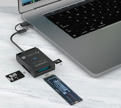 Adattatore USB-A/USB-C a NVME/SATA M.2 con Lettore Memorie SD/TF