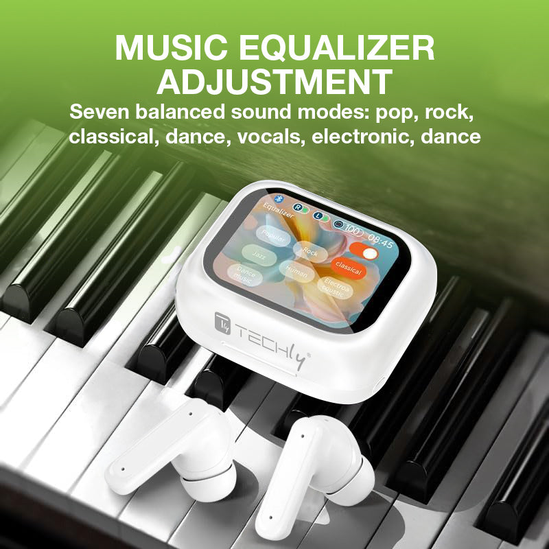 Cuffie Auricolari BT con Custodia Smart Touch Screen LCD Cancellazione Attiva del Rumore ANC