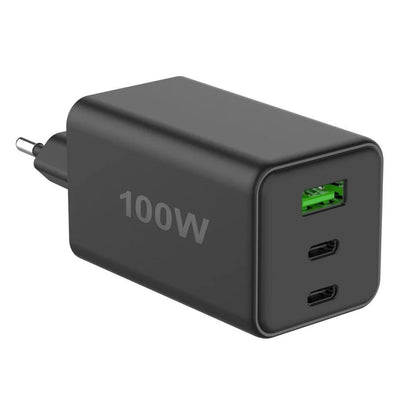 Caricatore Alimentatore GaN 100W 2x USB-C 1x USB-A Power Delivery Fast Charger Nero