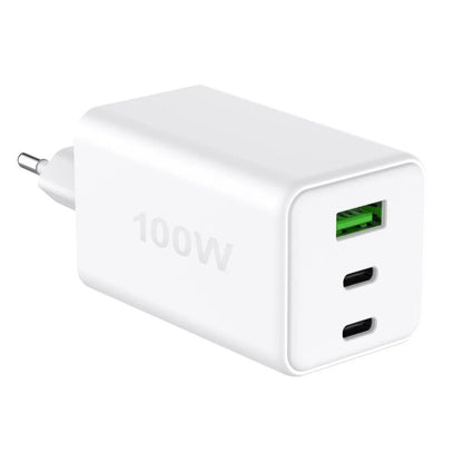 Caricatore Alimentatore GaN 100W 2x USB-C 1x USB-A Power Delivery Fast Charger Bianco