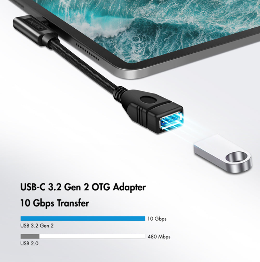 Cavo USB 3.2 Gen2 OTG USB-C Maschio Angolato a USB-A Femmina 0,2 m
