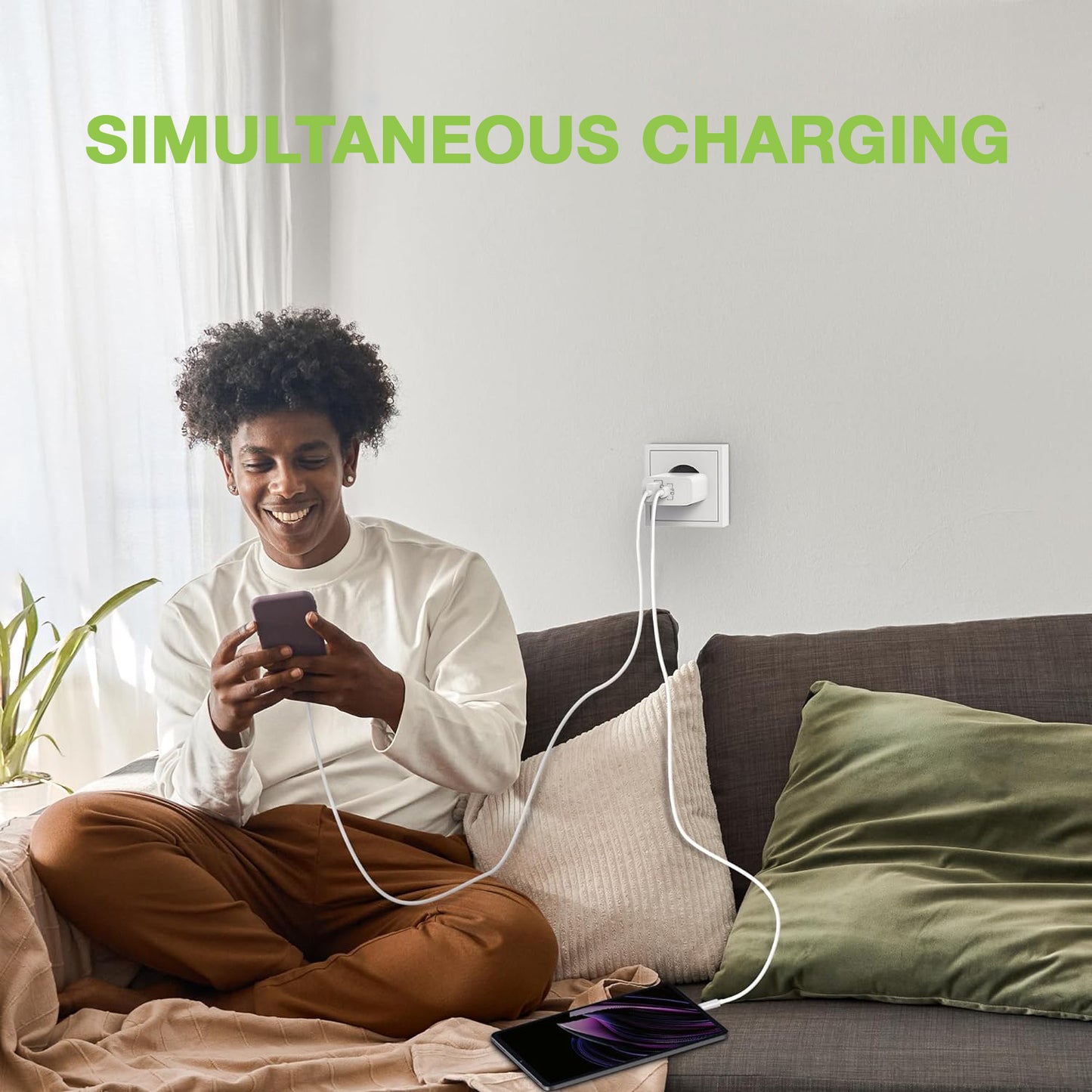 Caricatore Alimentatore GaN USB-C 20W e USB-A 18W da Muro