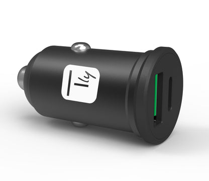 Mini Caricatore da Auto USB-A e USB-C 5V/4A Nero