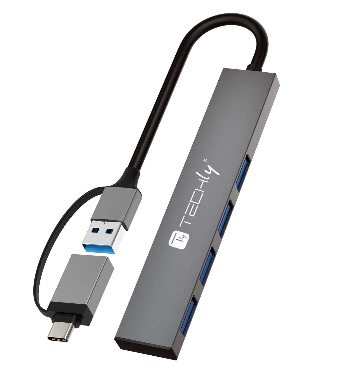 Hub USB-A USB-C 3.2 a 4 porte USB-A Slim in Metallo