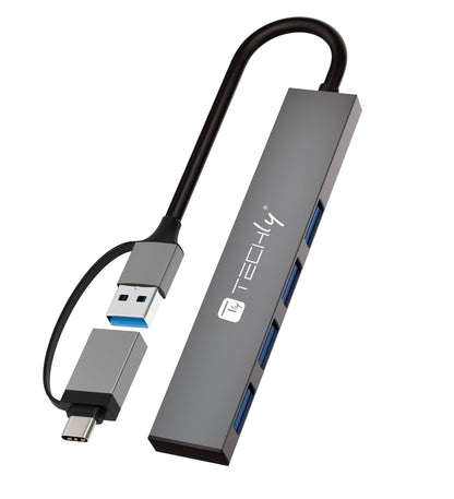 Hub USB-A USB-C 3.2 a 4 porte USB-A Slim in Metallo