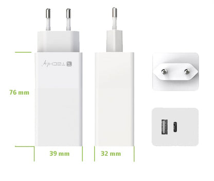 Caricatore Alimentatore USB-C e USB-A da Muro 100W per Smartphone o Tablet
