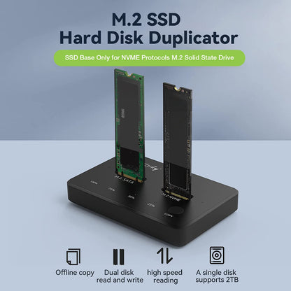Docking Station Dual-Bay SSD M.2 NVME PCIe SATA 10 Gbps Duplicatori Clone Offline
