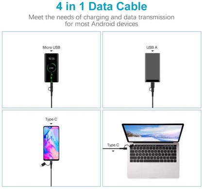 Cavo di Sincronizzazione e Ricarica USB-C USB-A e Micro USB 1.2m Nero