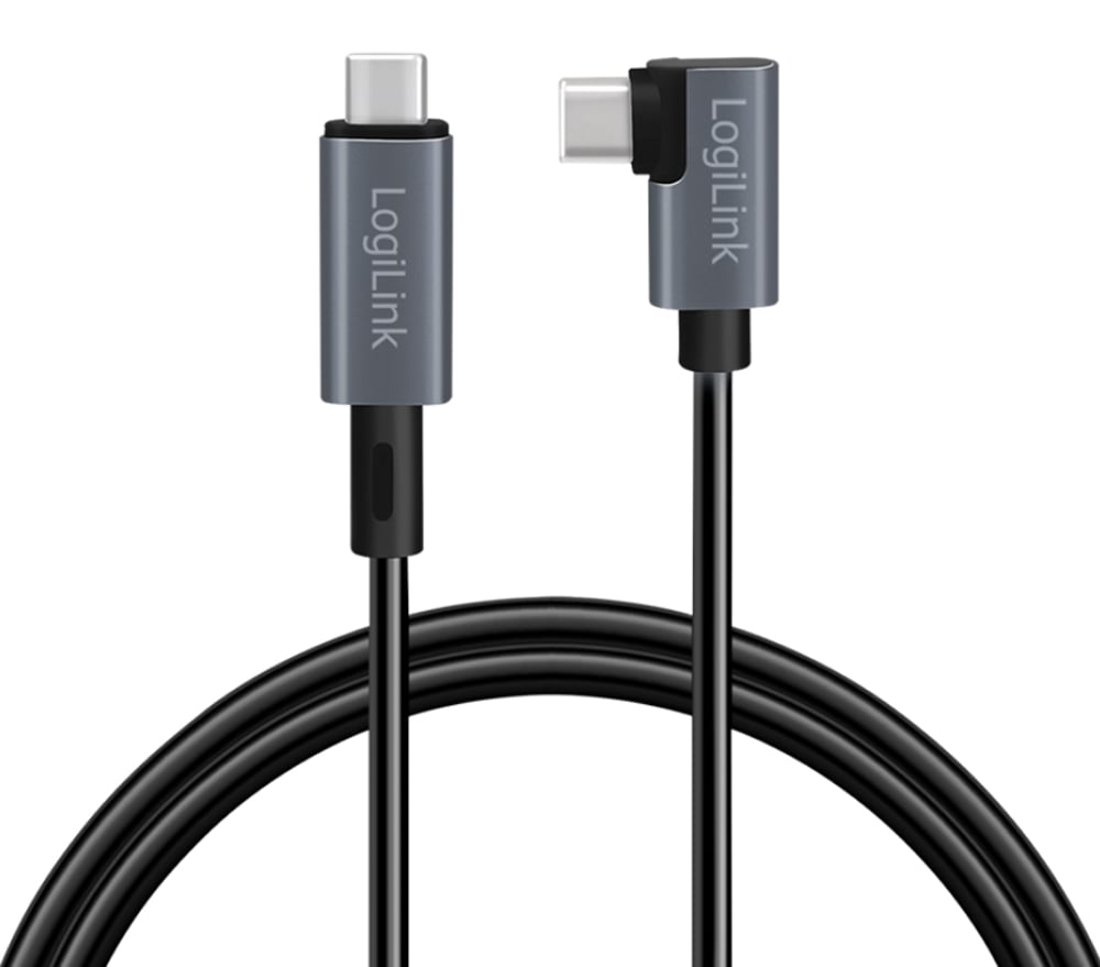 Cavo HighSpeed E-mark PD USB-C Maschio Angolato/USB-C Maschio Dritto 1m Nero