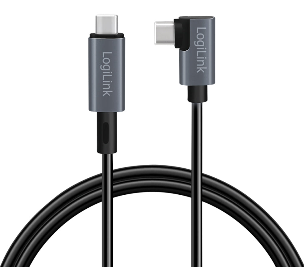 Cavo HighSpeed E-mark PD USB-C Maschio Angolato/USB-C Maschio Dritto 2m Nero