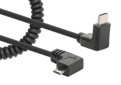 Cavo di Ricarica USB-C a Micro-USB 1m Spiralato Nero