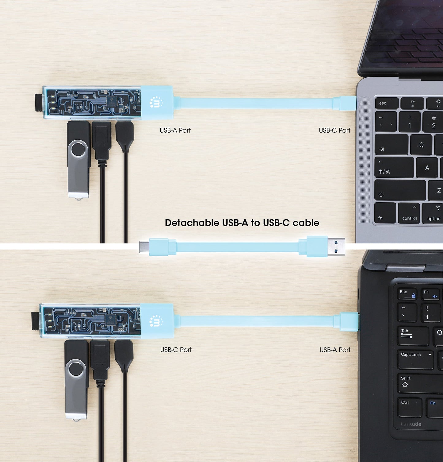 Hub Combo USB 3.2 USB-C e USB-A 4 Porte Verde Trasparente