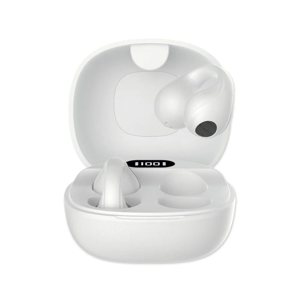 Cuffie Auricolari Wireless Aperte OWS con Custodia Smart Touch Screen LCD Bianco