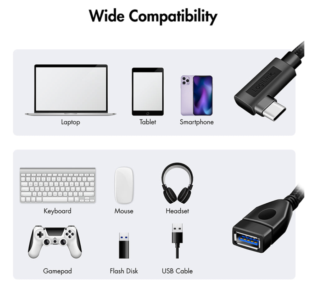 Cavo USB 3.2 Gen2 OTG USB-C Maschio Angolato a USB-A Femmina 0,2 m