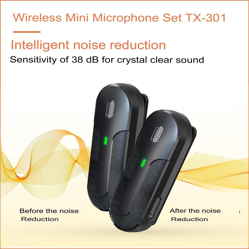 Set 2 Mini Microfoni Lavalier Wireless con Ricevitore USB-C e Custodia di Ricarica, TX301