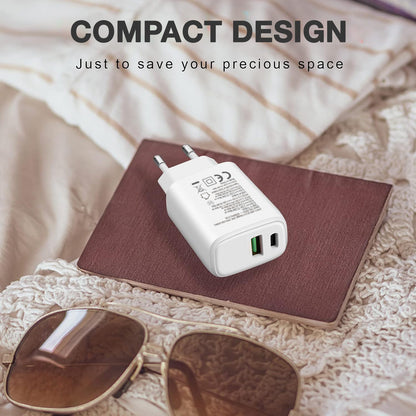 Caricatore Alimentatore GaN USB-C 20W e USB-A 18W da Muro