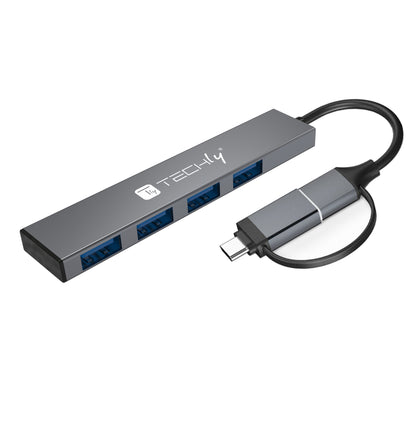Hub USB-A USB-C 3.2 a 4 porte USB-A Slim in Metallo