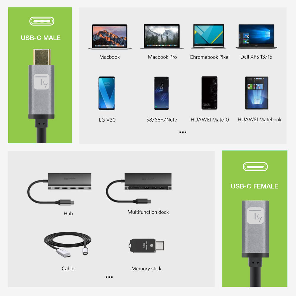 Cavo prolunga USB 3.2 Gen 2 USB-C M/F 1m Nero