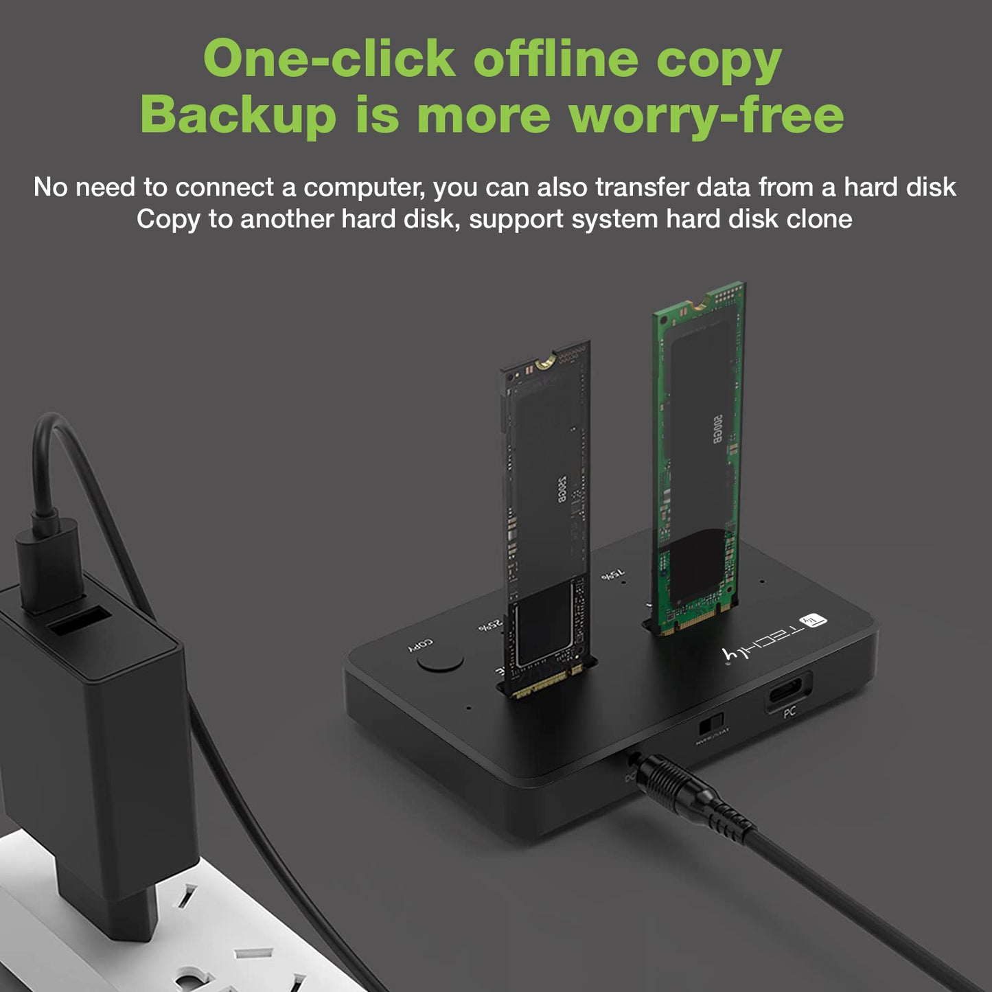 Docking Station Dual-Bay SSD M.2 NVME PCIe SATA 10 Gbps Duplicatori Clone Offline