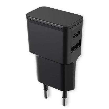 Caricatore Alimentatore USB-C e USB-A da Muro per Smartphone e Tablet Nero