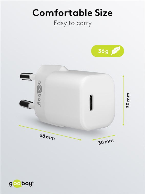 Alimentatore Caricatore Rapido USB-C PD GaN Nano 20W 3A Bianco