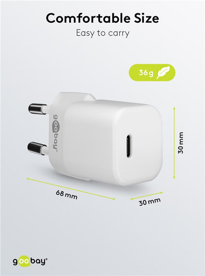 Alimentatore Caricatore Rapido USB-C PD GaN Nano 20W 3A Bianco
