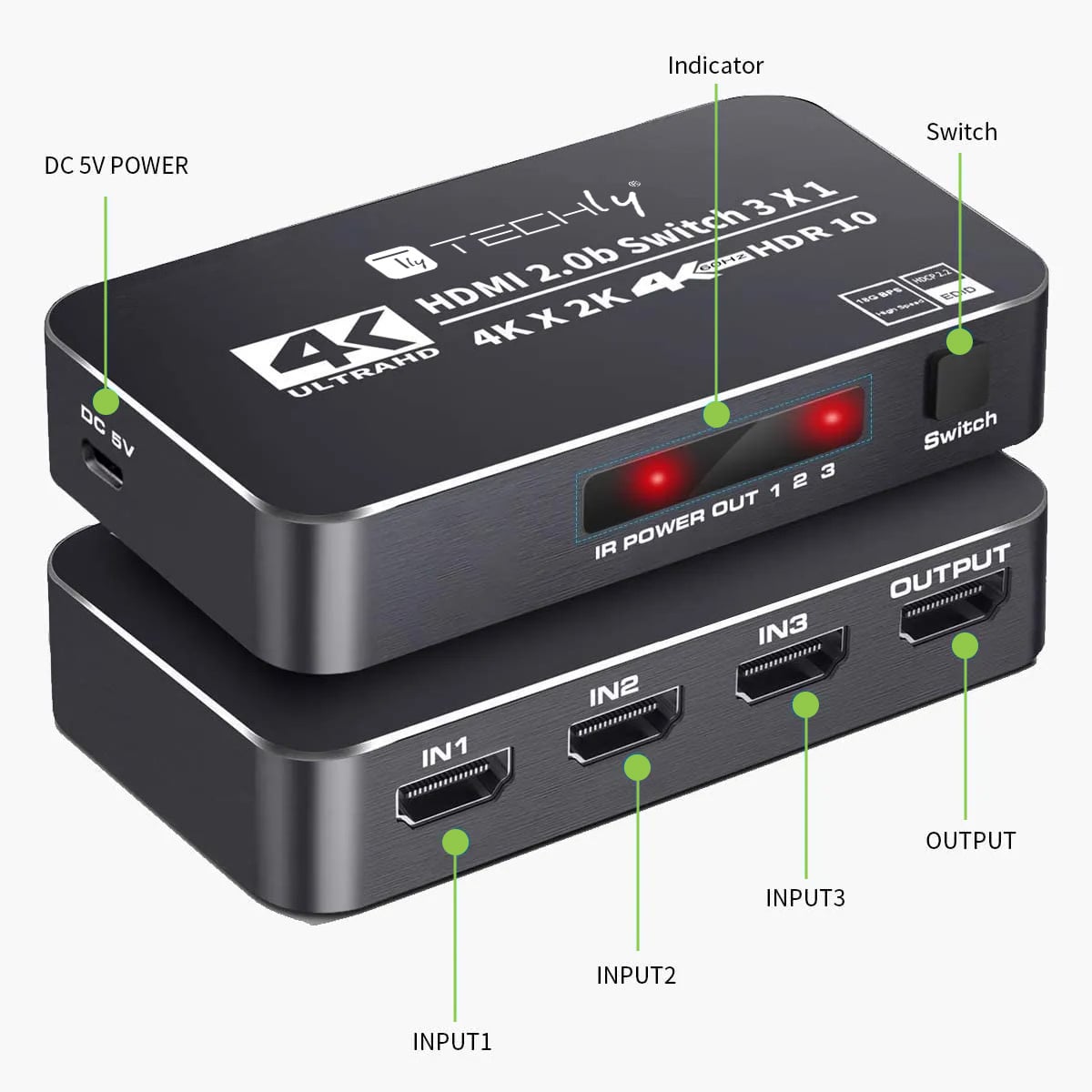 Switch HDMI 2.0b 3in 1out 4K HDR HDCP2.2 con Telecomando