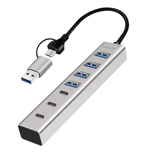 Hub USB 3.2 4 porte USB-A e 3 porte USB-C&trade; Alluminio Silver