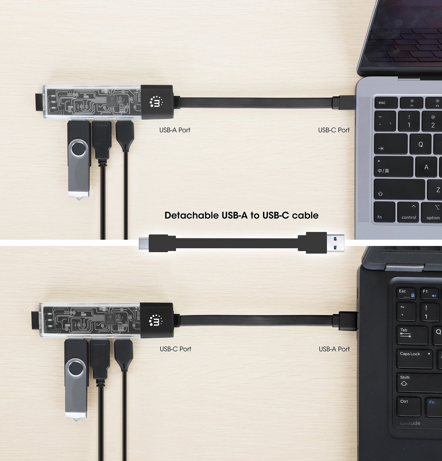 Hub Combo USB 3.2 USB-C e USB-A 4 Porte Nero Trasparente