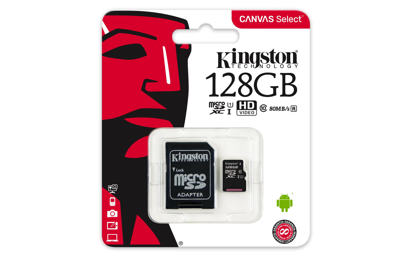 MEMORY CARD MICRO SD/TRANSFLASH 128GB KINGSTON CLASSE 10 SDCS2/128GB