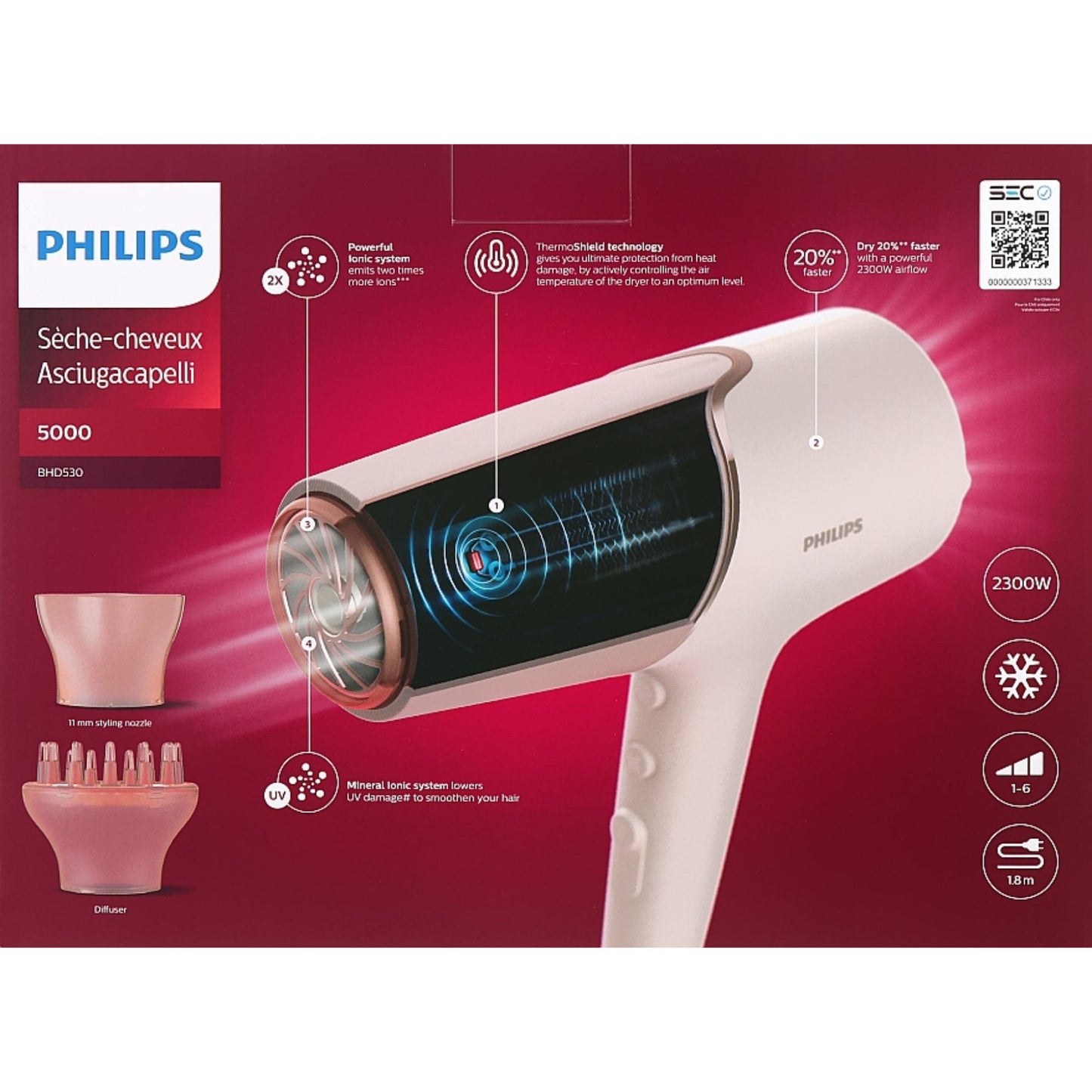 ASCIUGACAPELLI PHILIPS SERIE 5000 2300W BHD530/00 WHITE