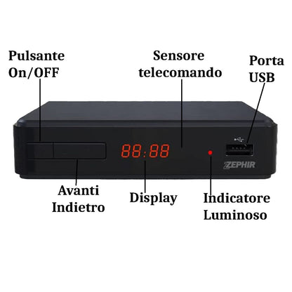 DECODER DIGITALE TERRESTRE DVB-T2/HEVC ZEPHIR ZDEBT2