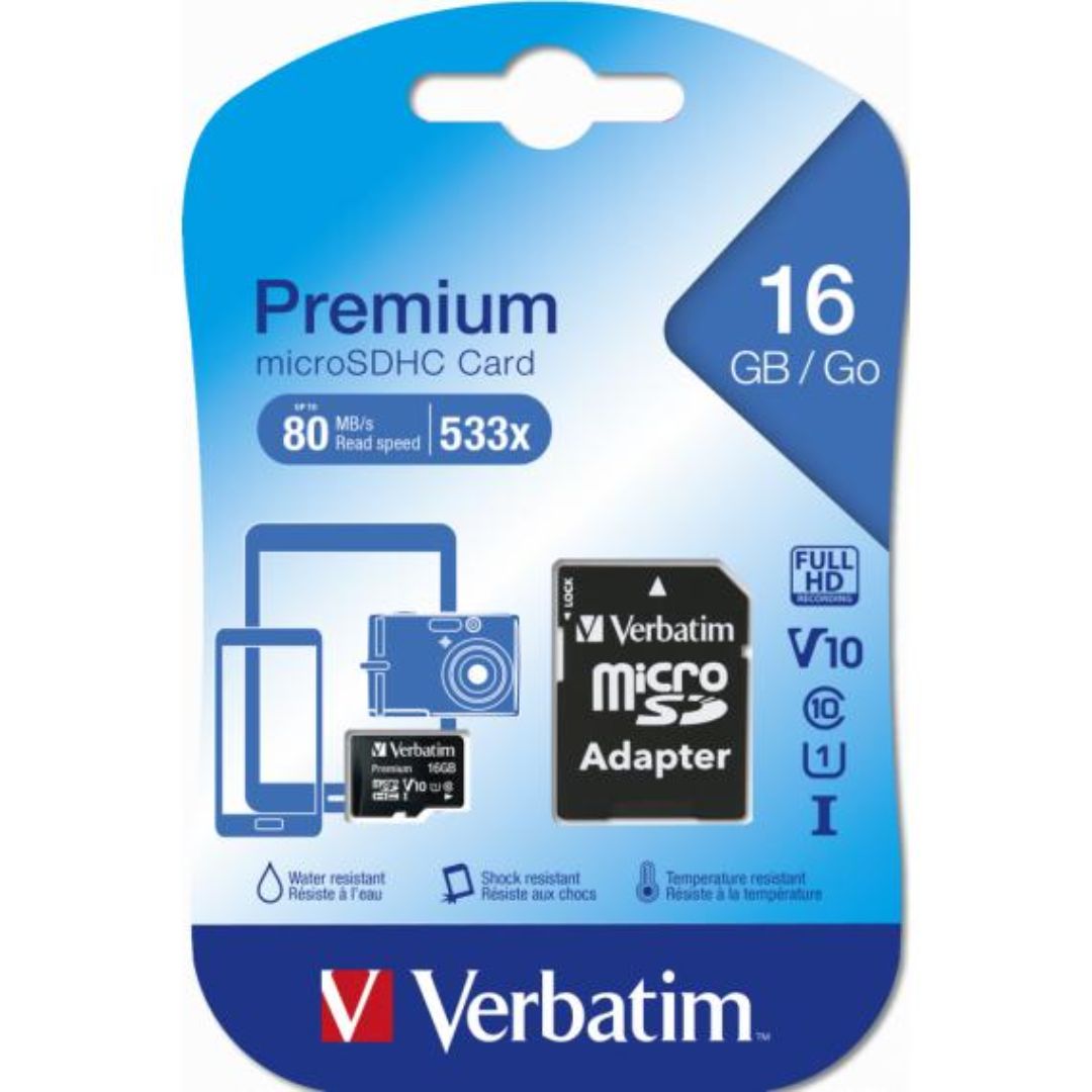 MEMORY CARD MICRO SD/TRANSFLASH 16GB VERBATIM CLASSE 10 44082