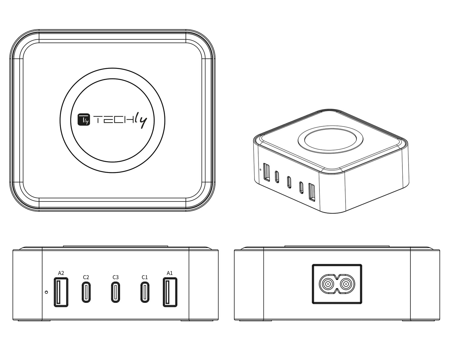 Stazione di Ricarica Wireless 65W 3xUSB-C e 2xUSB-A
